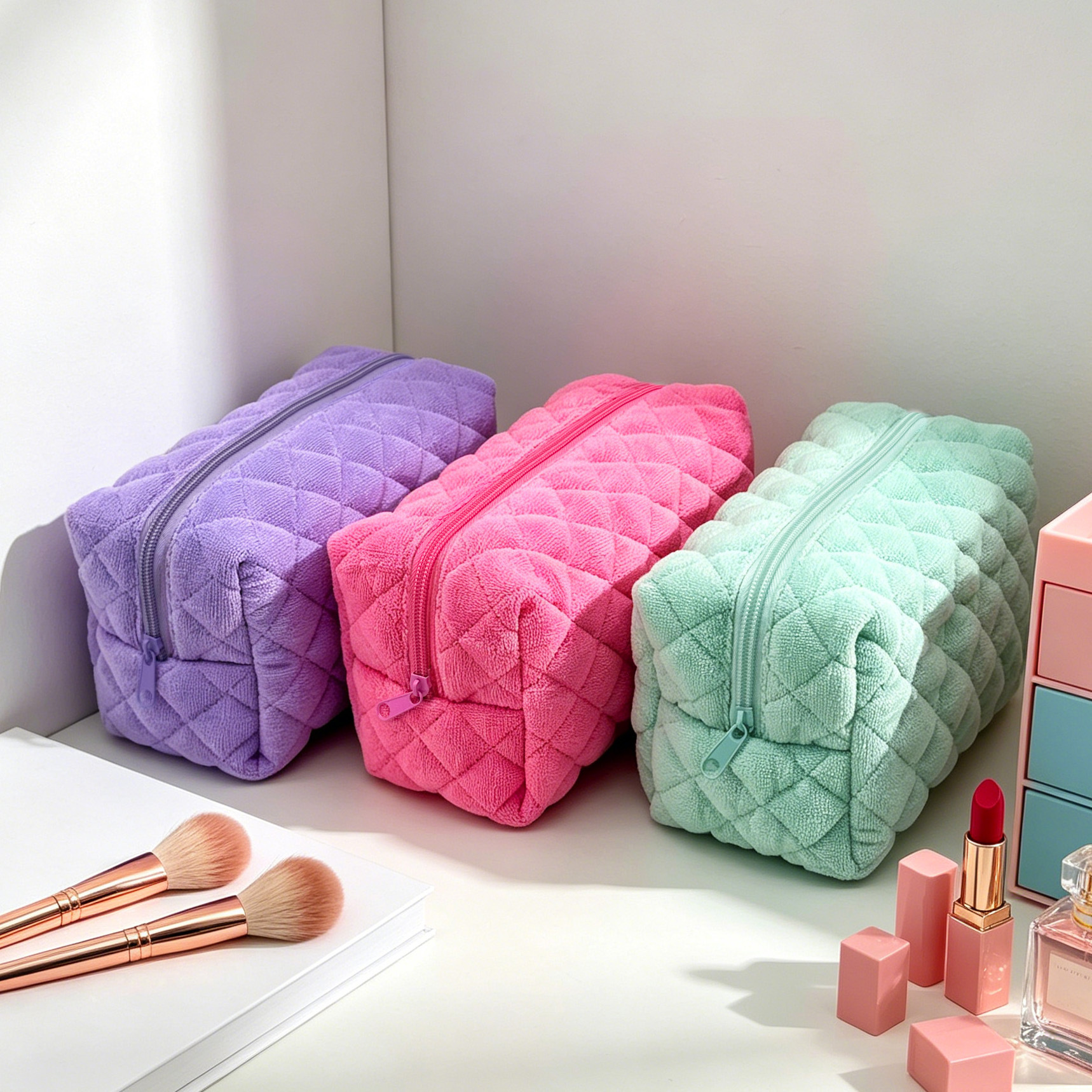 Quilted Terry Cloth Makeup Bag - Image 6